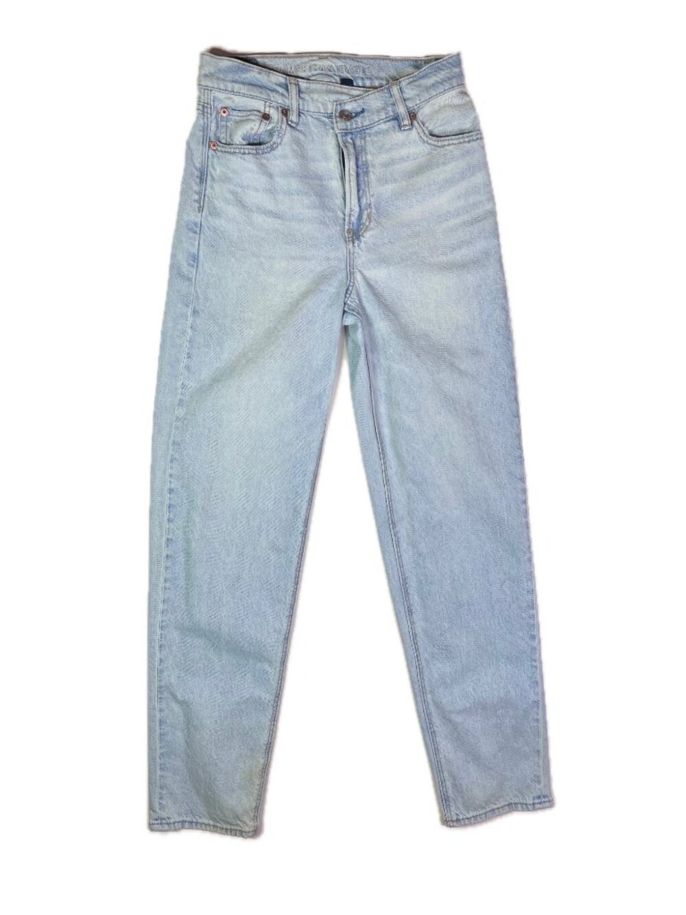 American Eagle Size 0 Regular Highest Rise Baggy Straight Blue Jeans Distressed